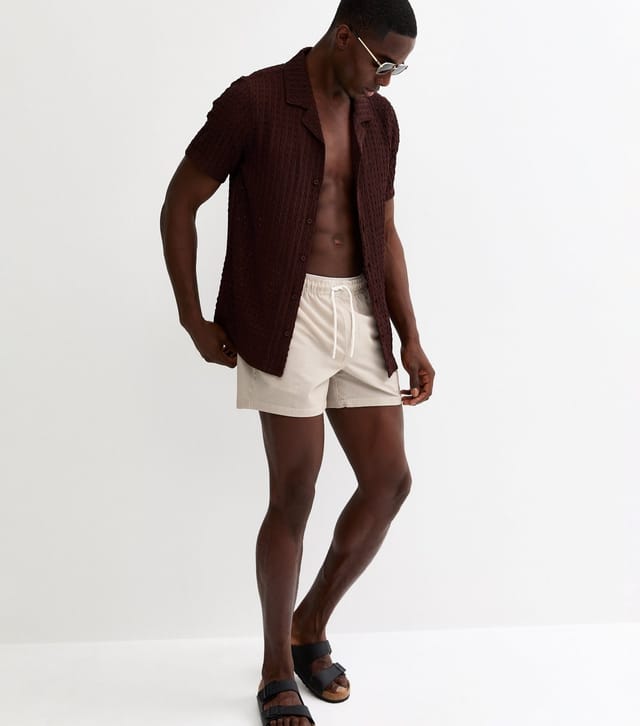 New Look Men's Brown Striped Seersucker Drawstring Swim Shorts New Look - 3