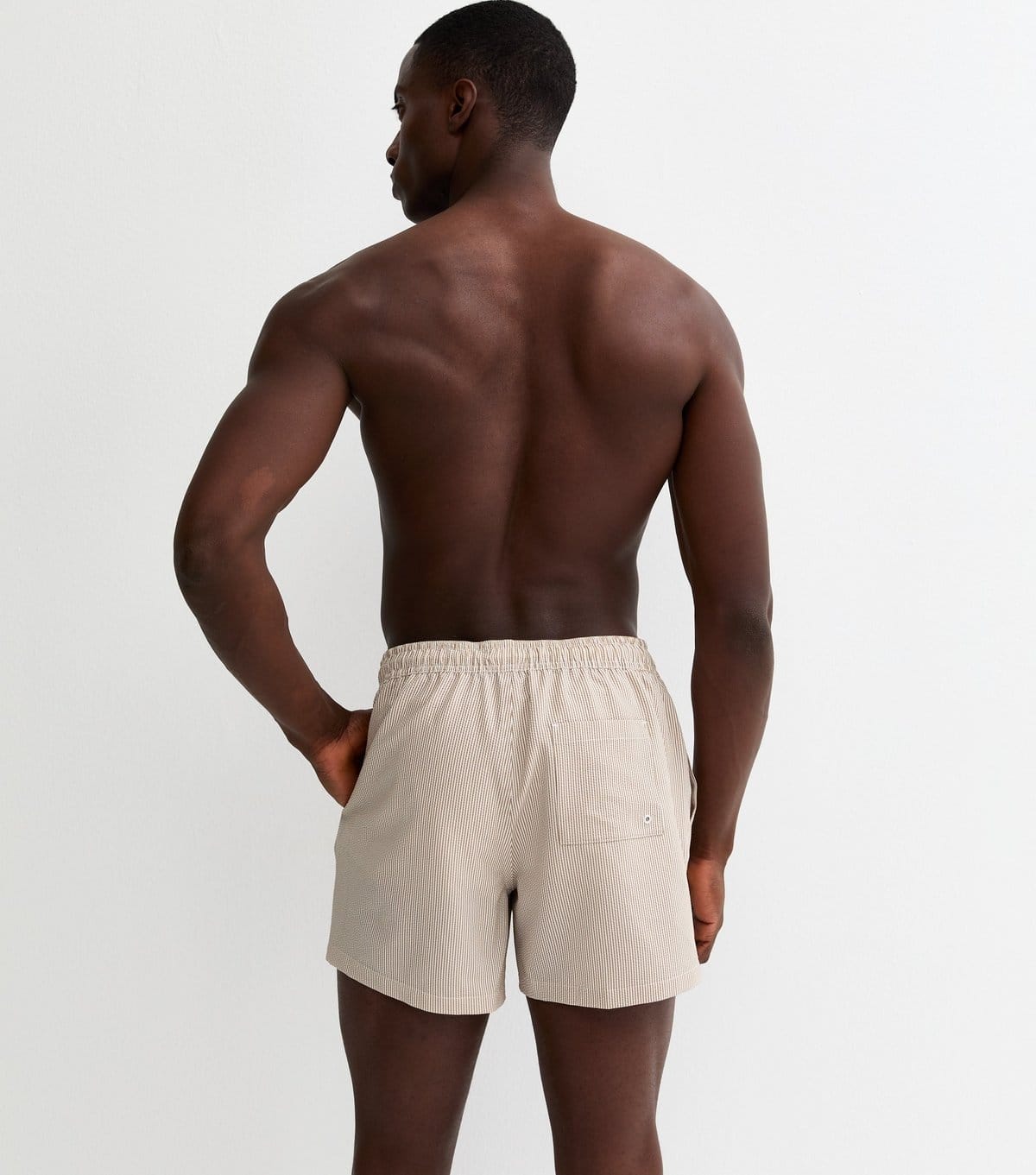New Look Men's Brown Striped Seersucker Drawstring Swim Shorts New Look - 4