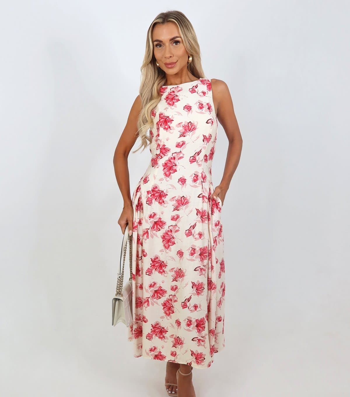 AX Paris Women's Pink Floral Pleated Hip Midi Dress AX Paris New Look