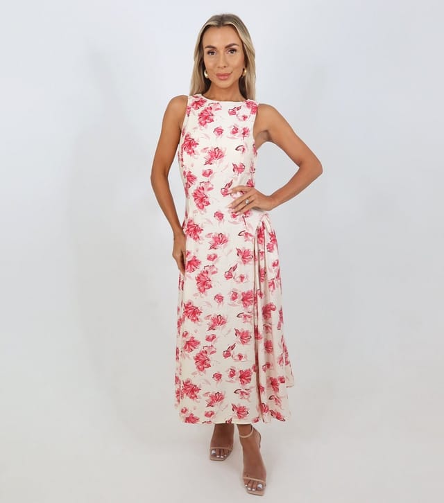 AX Paris Women's Pink Floral Pleated Hip Midi Dress AX Paris New Look - 2