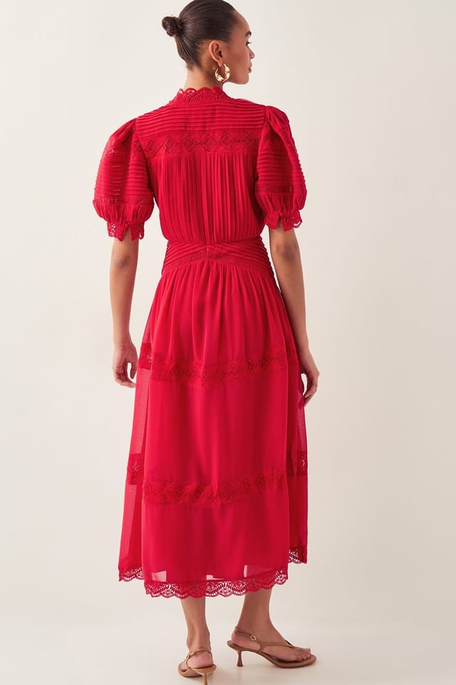 Monsoon Monsoon Women's Kiana Pintuck Puff-Sleeve Midi Dress Red - 3