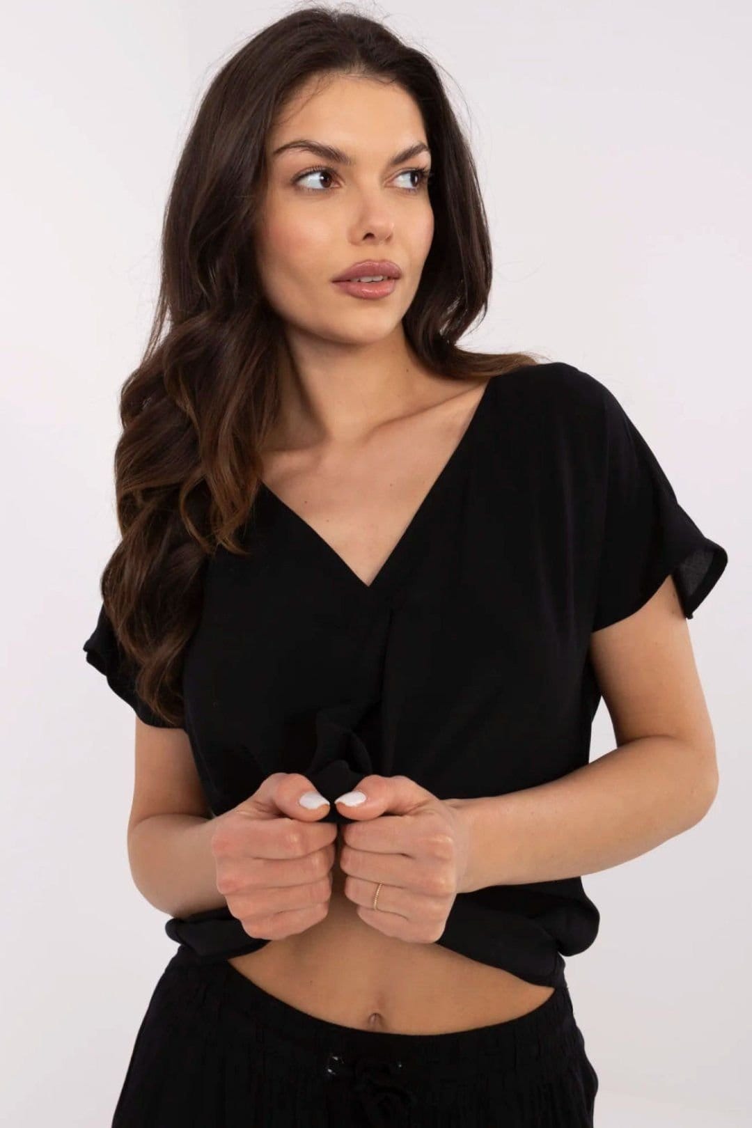 Love Lace Love Lace Women's Breathable V Neck Viscose Blouse Shirt in Black - 4