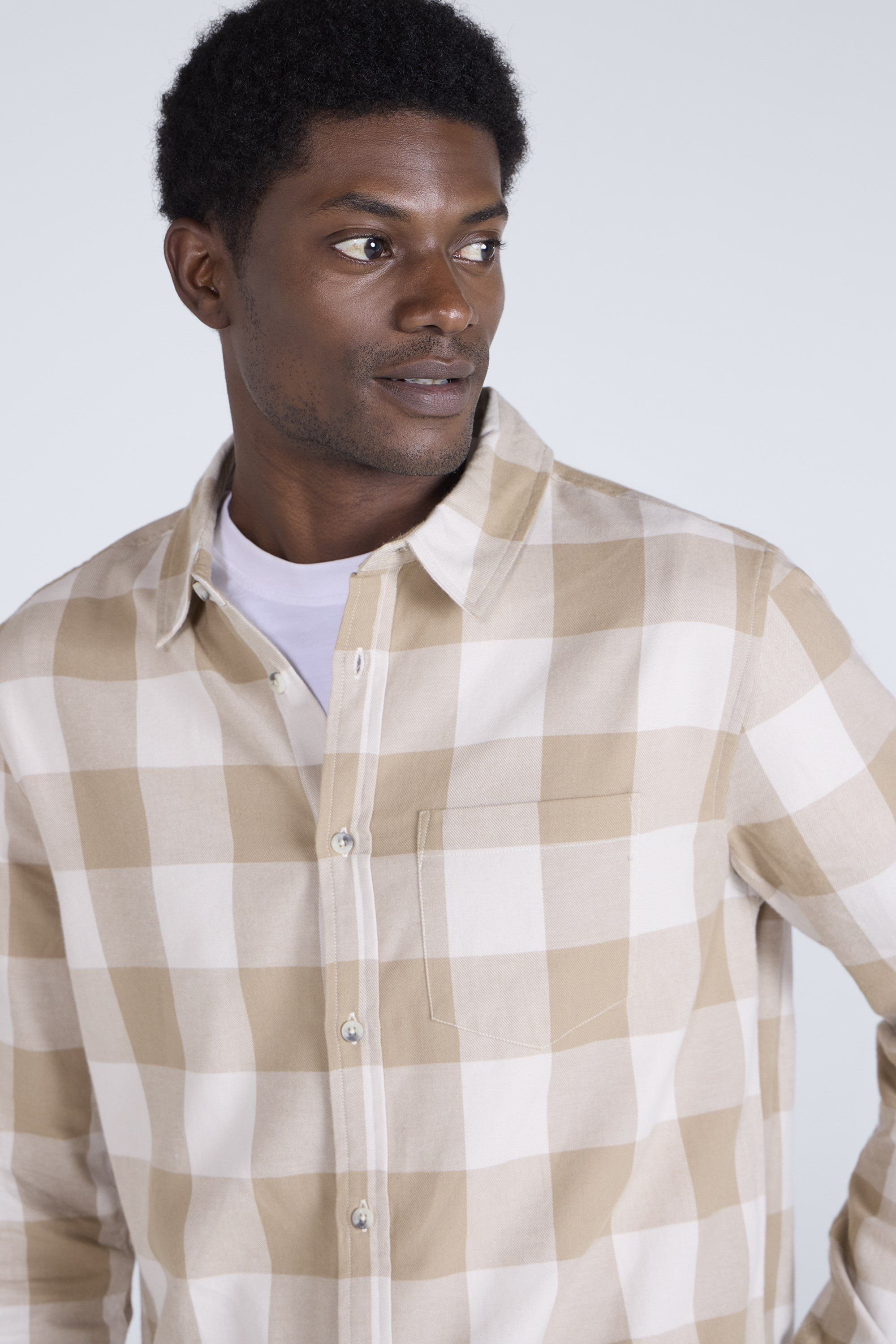Animal Animal Men's 'Cove' Cotton Check Flannel Shirt Stylish Lightweight Button Down Top in Cream - 3