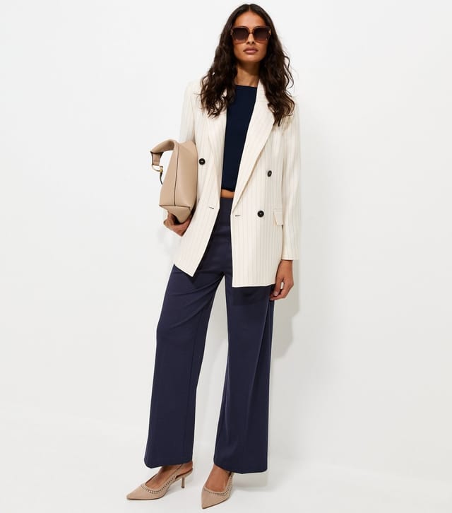New Look Women's Navy Jersey Wide Leg Trousers New Look - 2