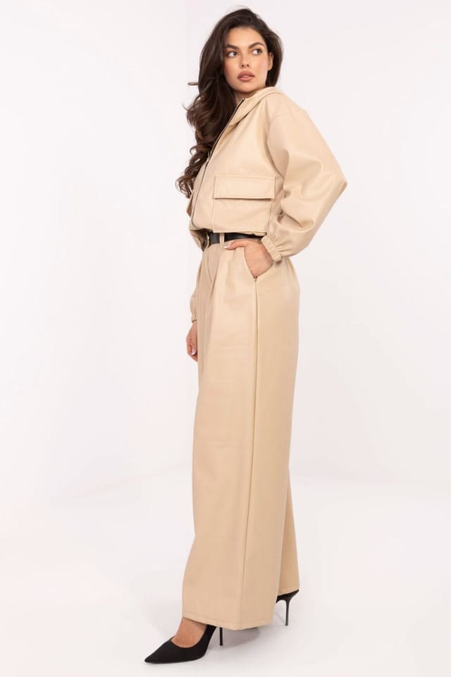 Love Lace Love Lace Women's Wide Leg High Waist Belted Trousers in Beige - 2