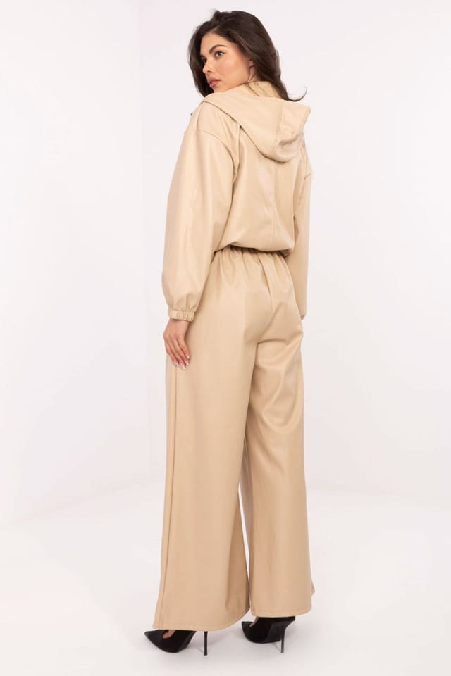 Love Lace Love Lace Women's Wide Leg High Waist Belted Trousers in Beige - 3