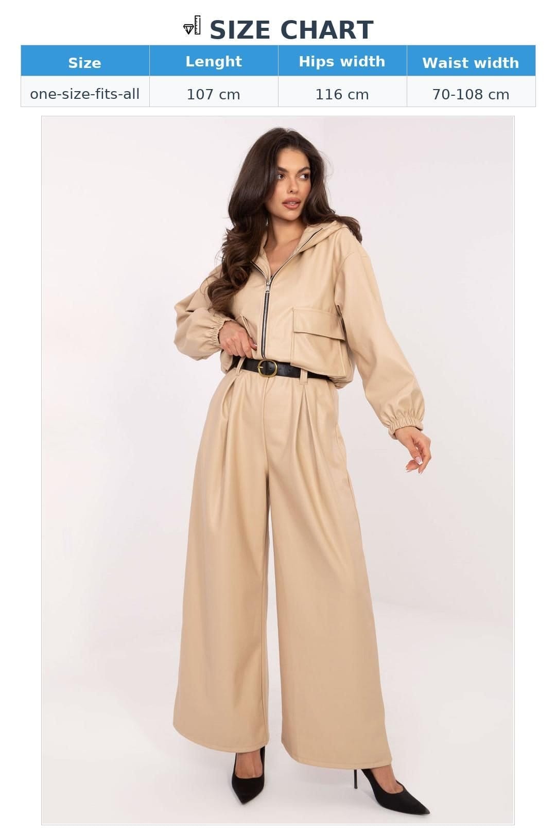 Love Lace Love Lace Women's Wide Leg High Waist Belted Trousers in Beige - 4