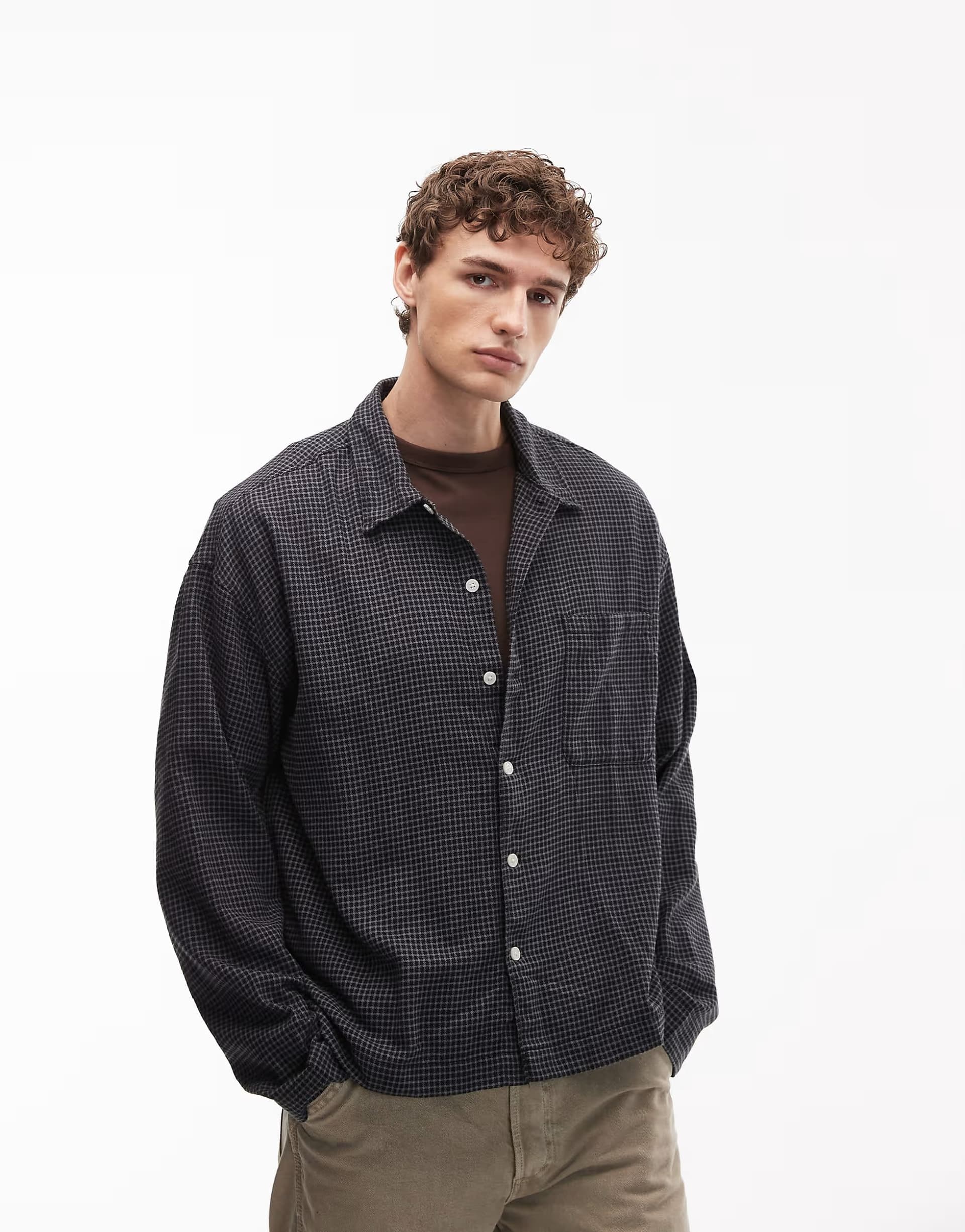 ASOS Jack & Jones boxy shirt in black mini check