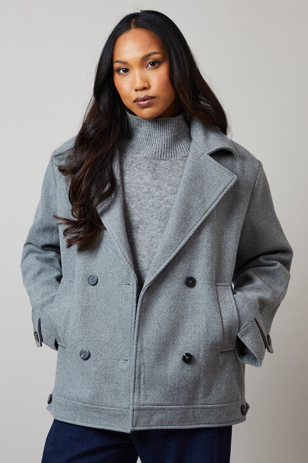 Principles Principles Women's Collar Detail Double Breasted Jacket in Grey