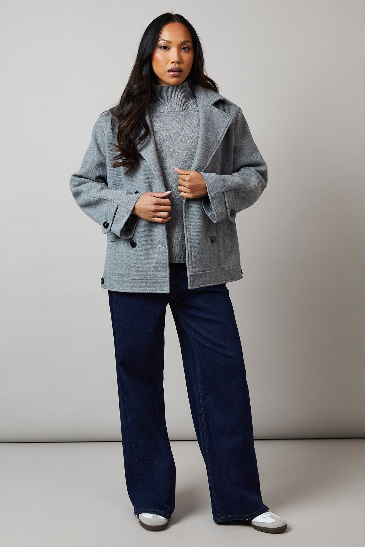 Principles Principles Women's Collar Detail Double Breasted Jacket in Grey - 4