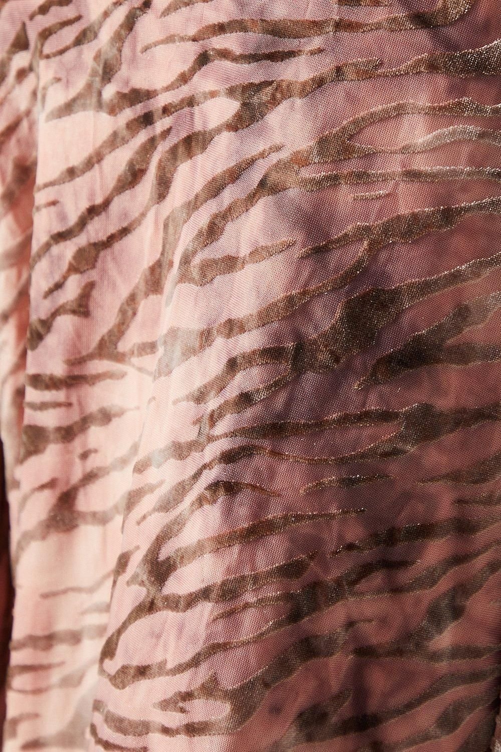 Warehouse Warehouse Women's Zebra Velvet Wrap Asymmetric Tier Midi Dress in Mauve - 4