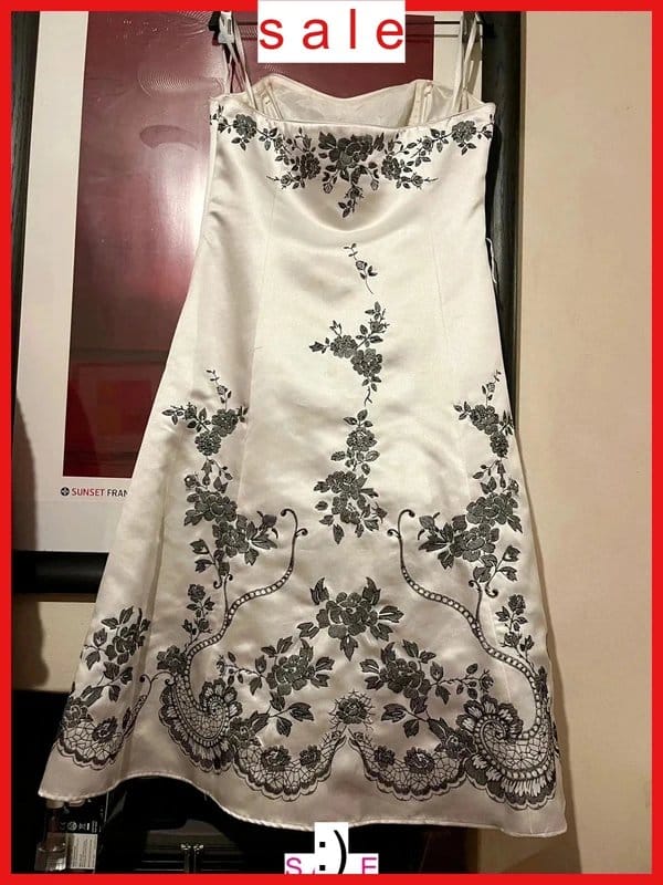 Debut Pale Ivory Satin Embroidered Midi Corset Dress