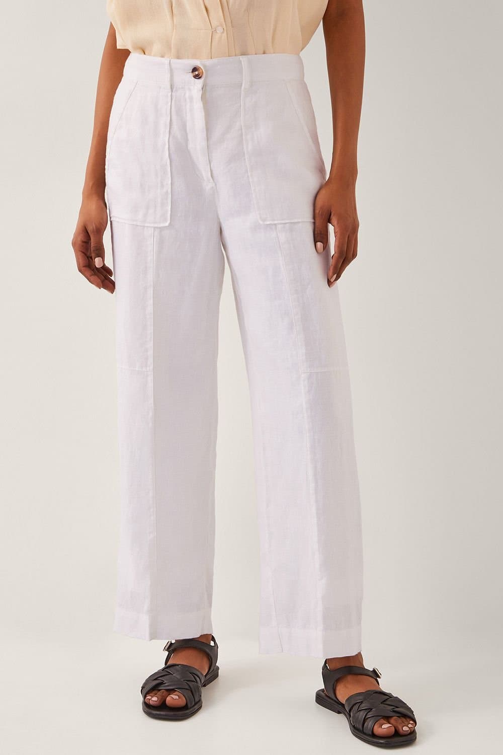 Monsoon Monsoon White Linen Wide Leg Trousers