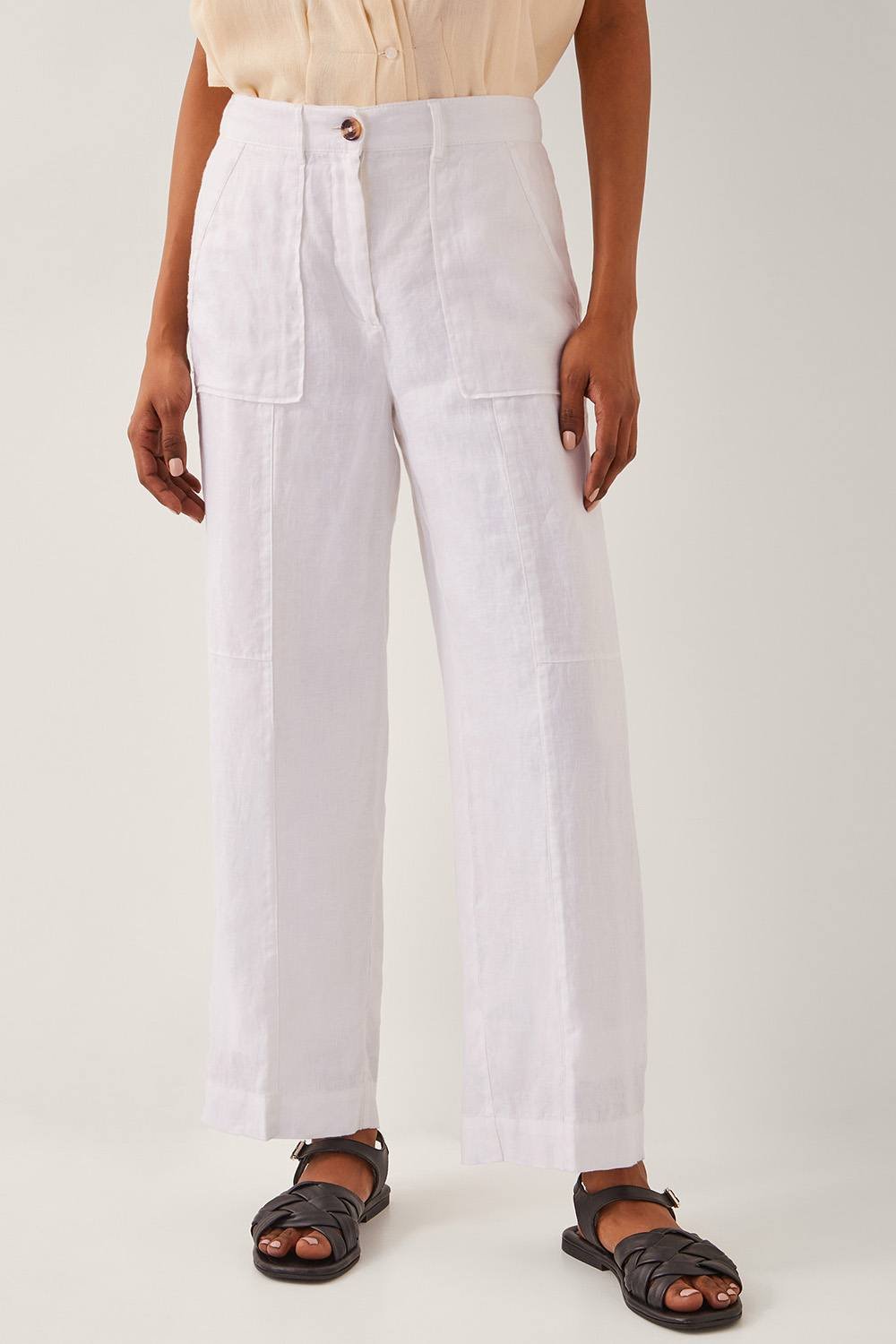 Monsoon Monsoon Women's Jolie Regular Linen Wide Leg Trousers White - 2