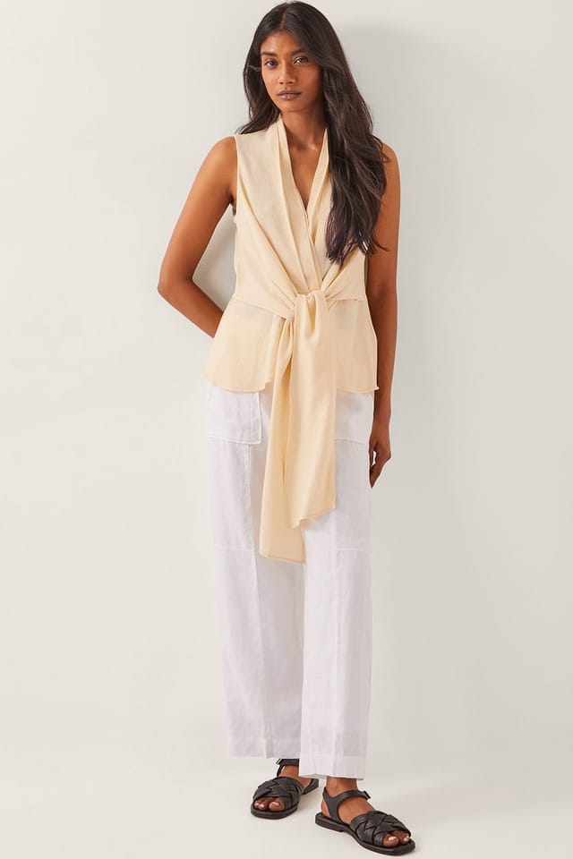 Monsoon Monsoon Women's Jolie Regular Linen Wide Leg Trousers White - 3