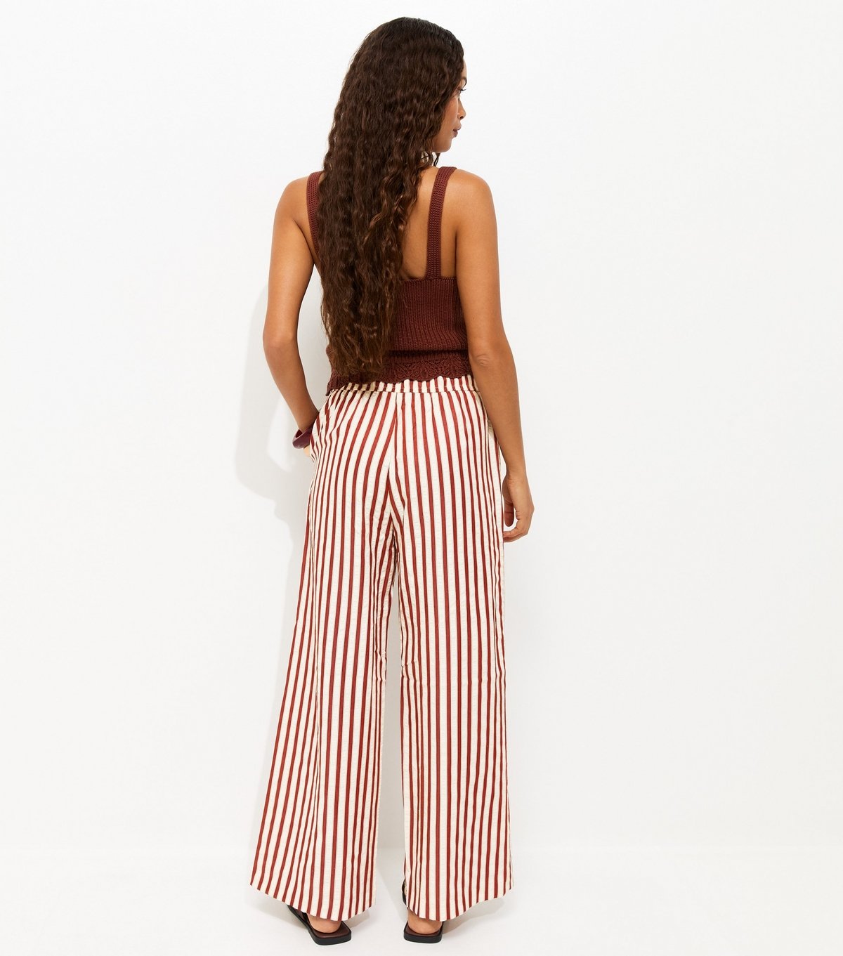 New Look Women's Petite Red Striped Drawstring Wide Leg Trousers New Look - 4