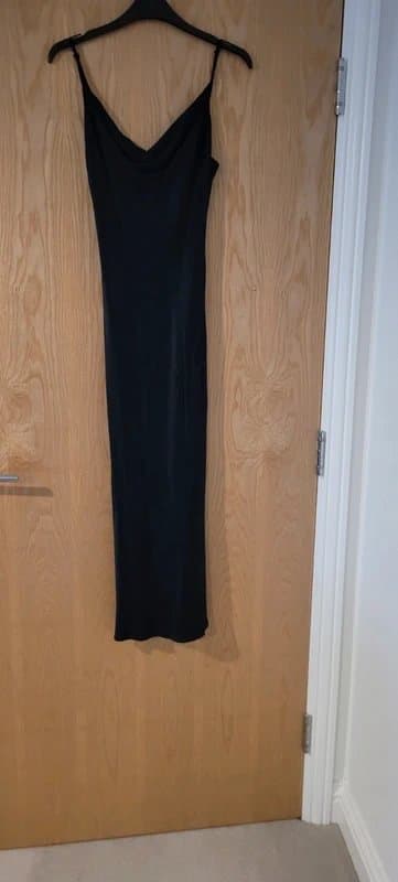 Bershka Bershka black satin midaxi slip dress, size M