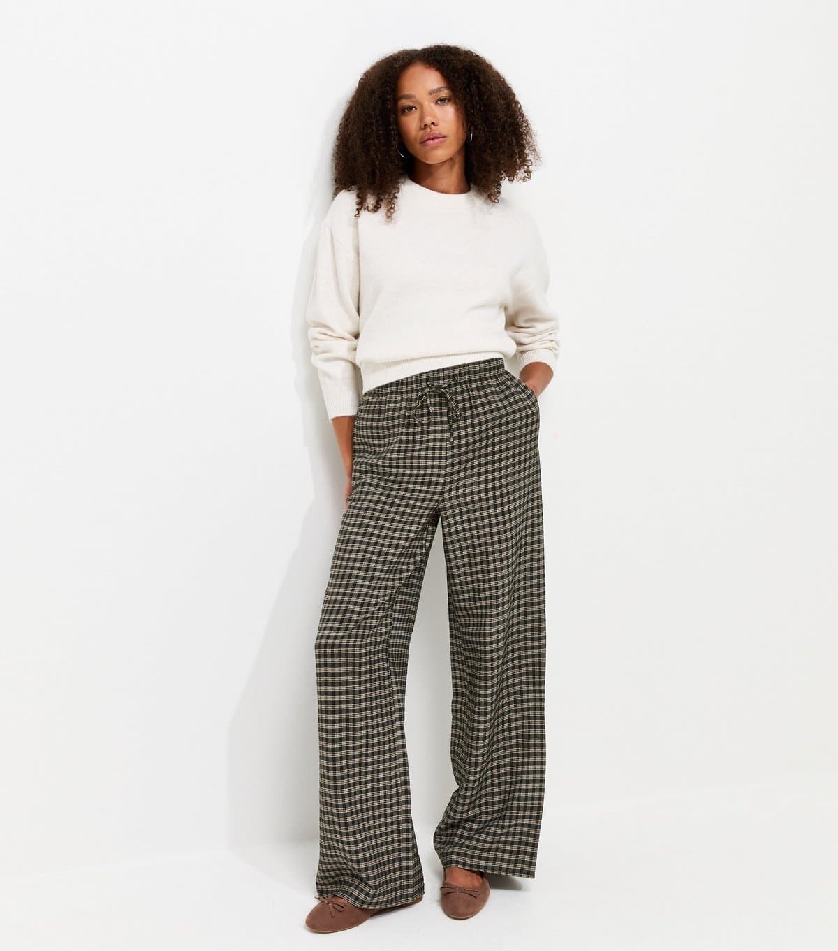 New Look Women's Blue Check Pattern Wide Leg Trousers New Look