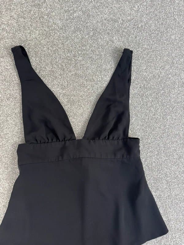 Zara Zara Black Plunge Tie Back Top XS | Open Back | Going Out | Minimalist Chic