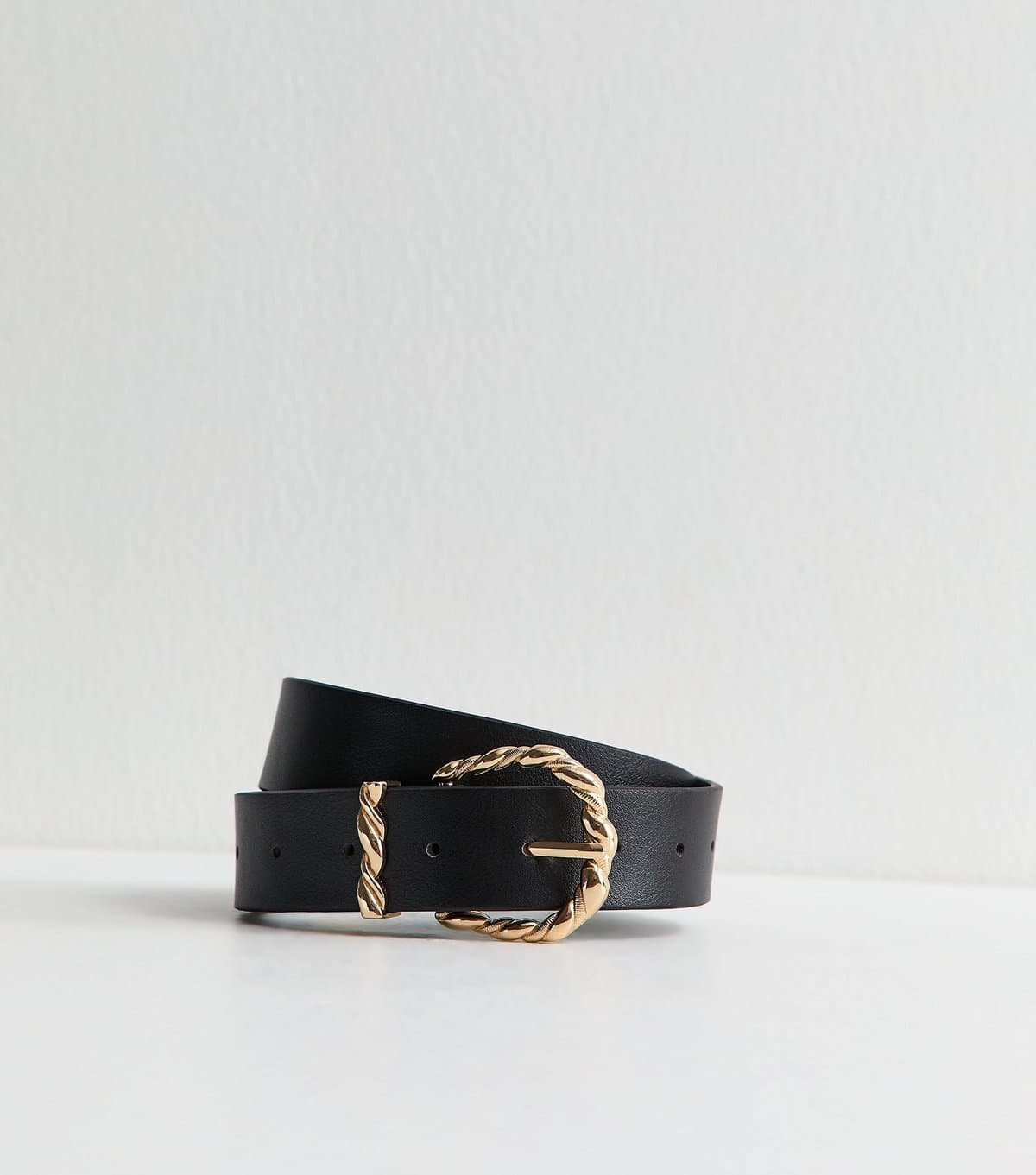 New Look Black Faux Leather Twisted Buckle Belt New Look