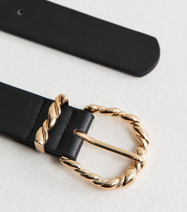 New Look Black Faux Leather Twisted Buckle Belt New Look - 3