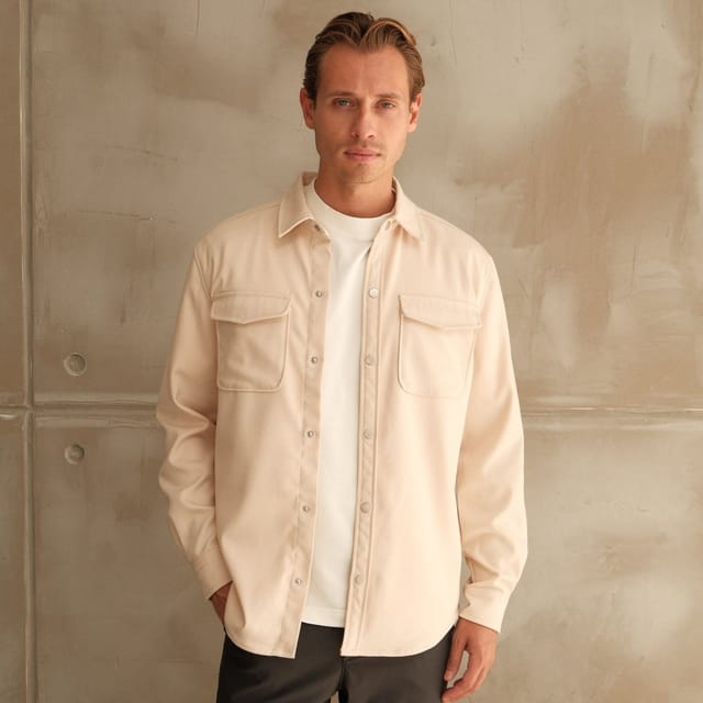 Walker & Hunt Walker & Hunt Men's Mason Overshirt in Cream - 2
