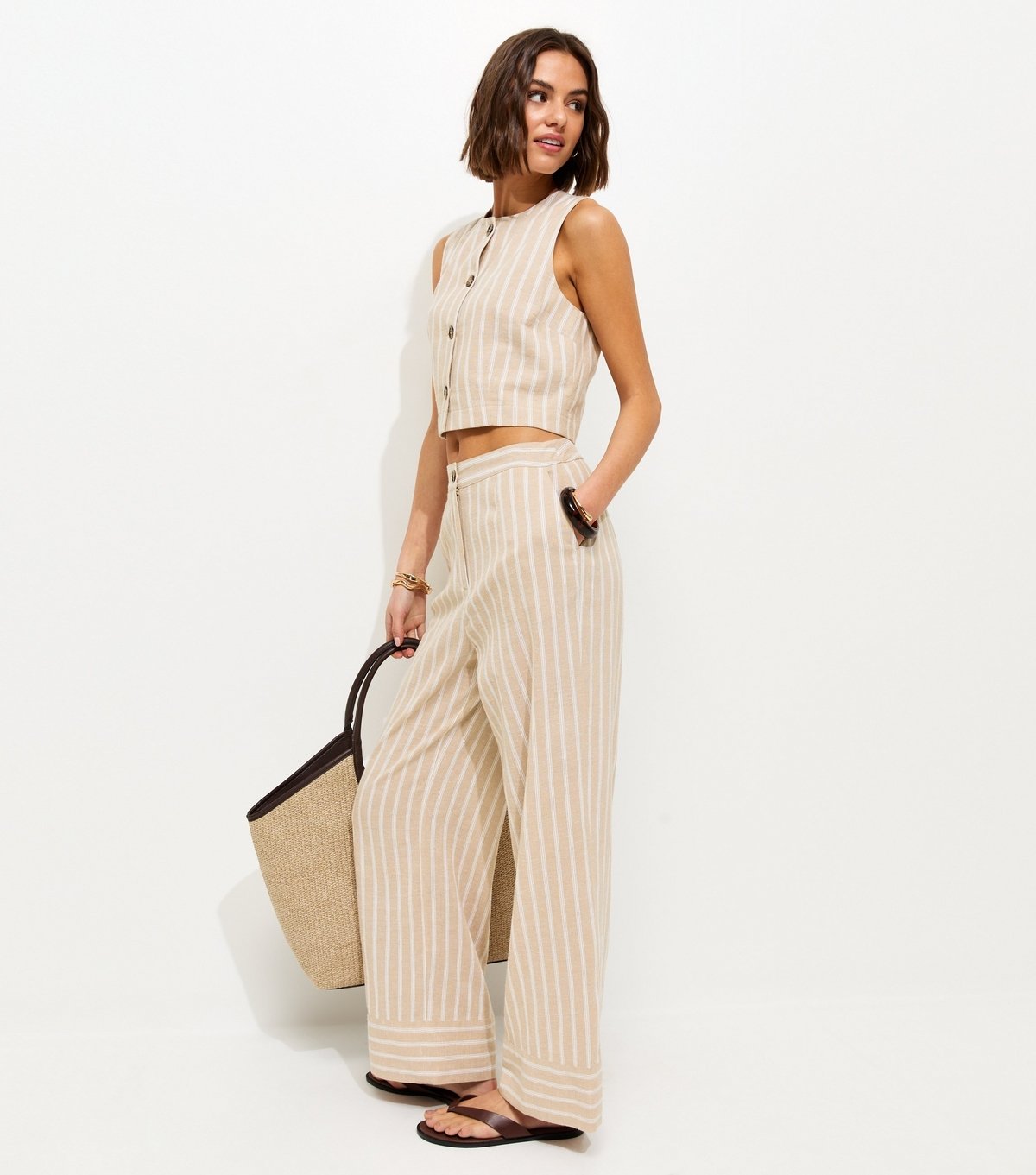 New Look Women's Cream Striped Wide Leg Trousers New Look - 2