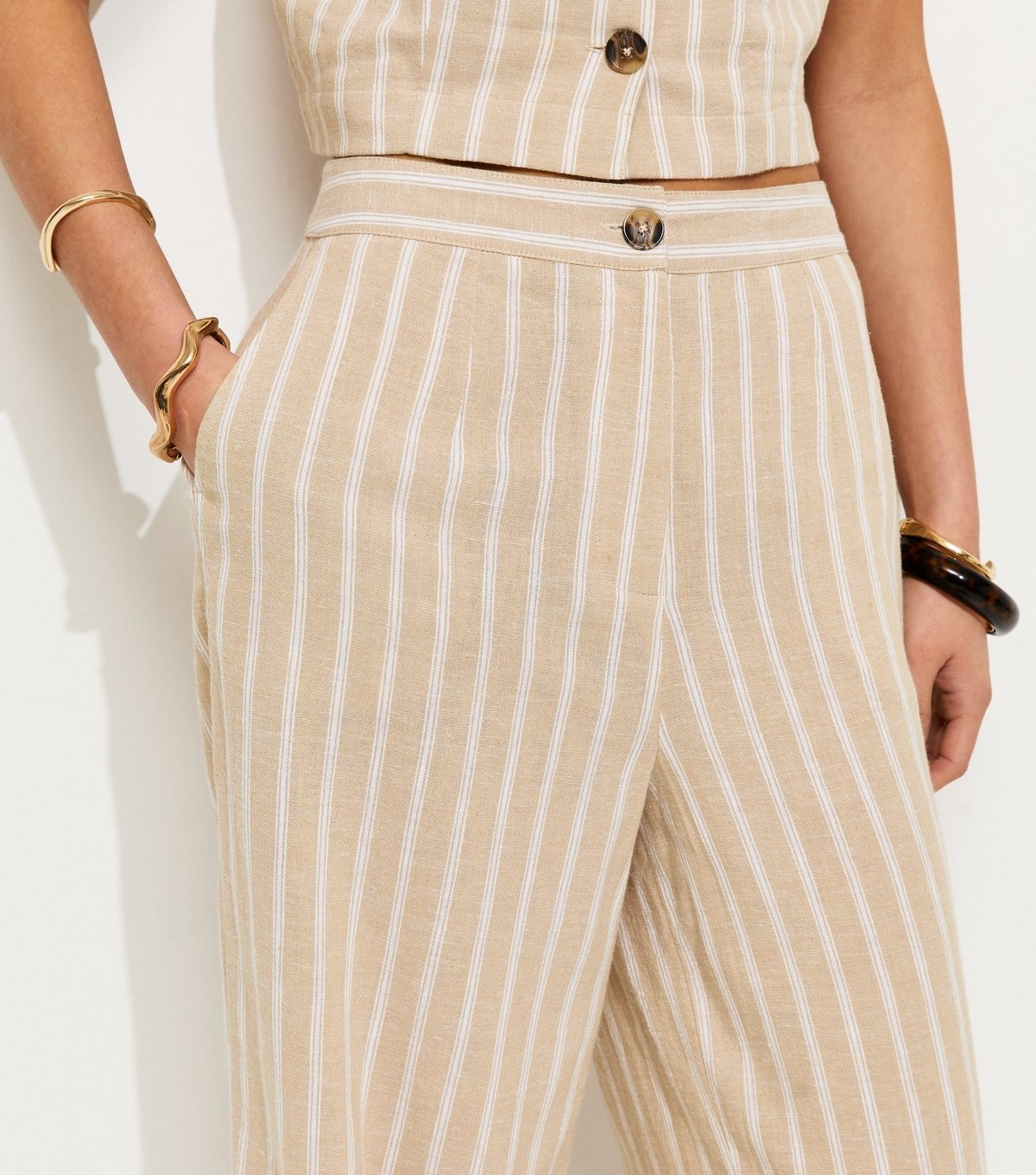 New Look Women's Cream Striped Wide Leg Trousers New Look - 3