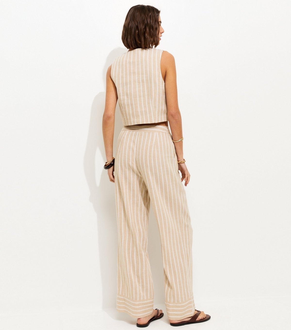 New Look Women's Cream Striped Wide Leg Trousers New Look - 4