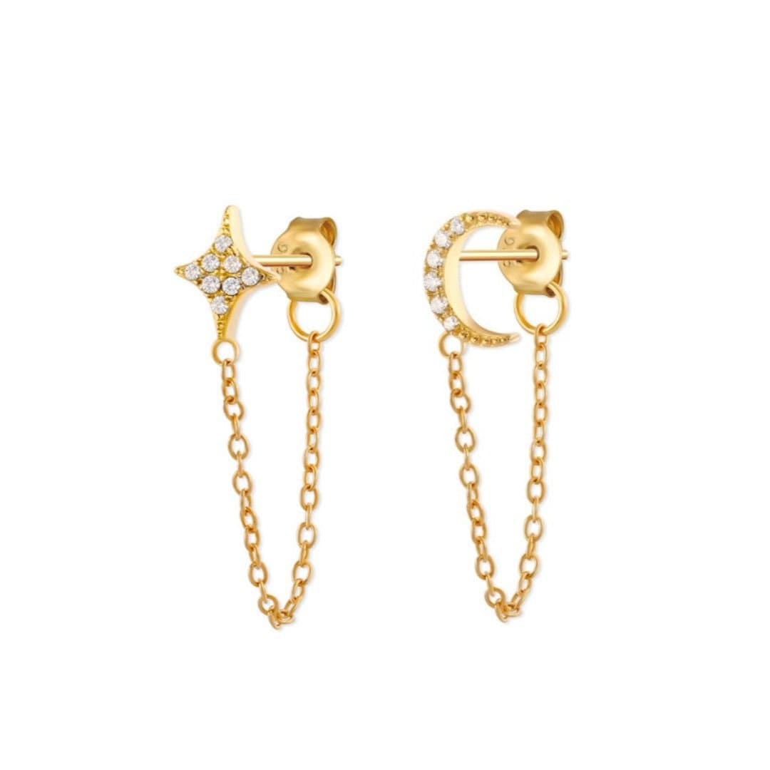 Gold Trip Gold Trip Women's Crystal Star & Moon Chain Earrings in Gold