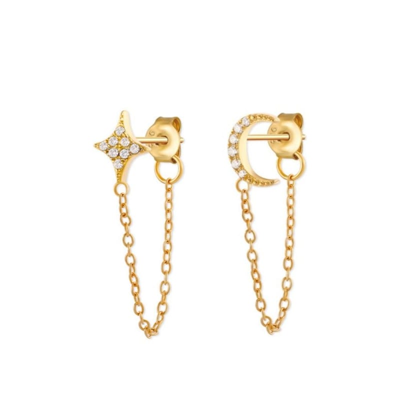 Gold Trip Gold Trip Women's Crystal Star & Moon Chain Earrings in Gold - 1
