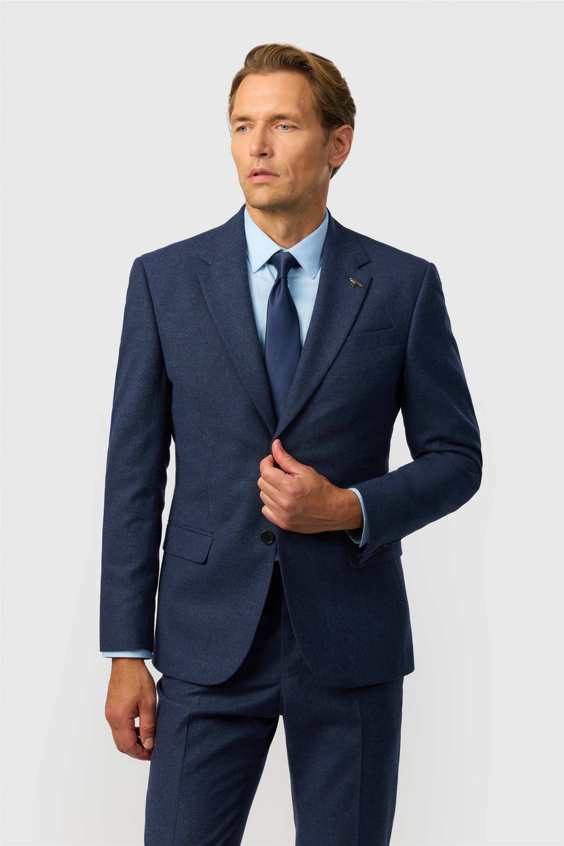 Ted Baker Ted Baker Men's Single Breasted Two Button Textured Tailored Suit Jacket in Dark Blue