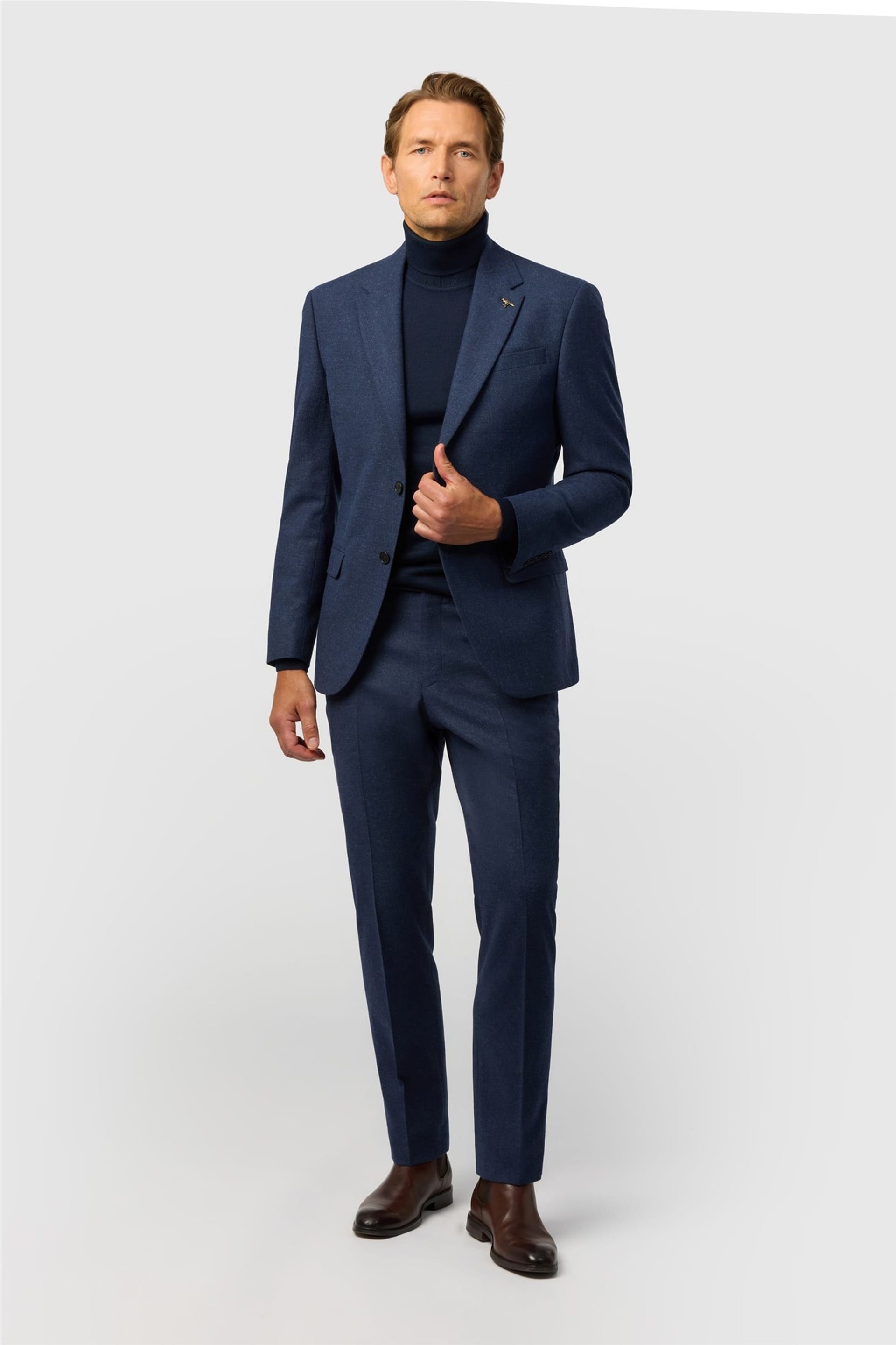 Ted Baker Ted Baker Men's Single Breasted Two Button Textured Tailored Suit Jacket in Dark Blue - 4