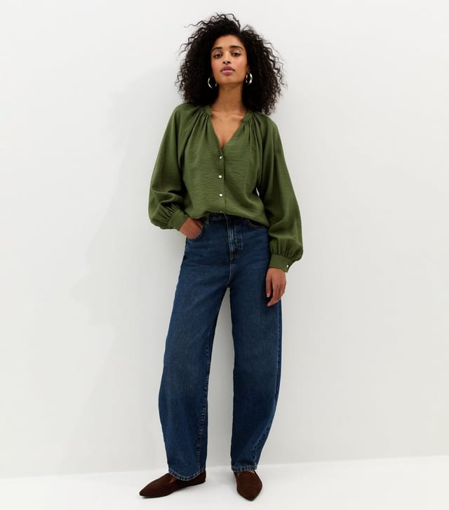New Look Women's Dark Khaki Flowy Raglan Sleeve Blouse New Look - 3