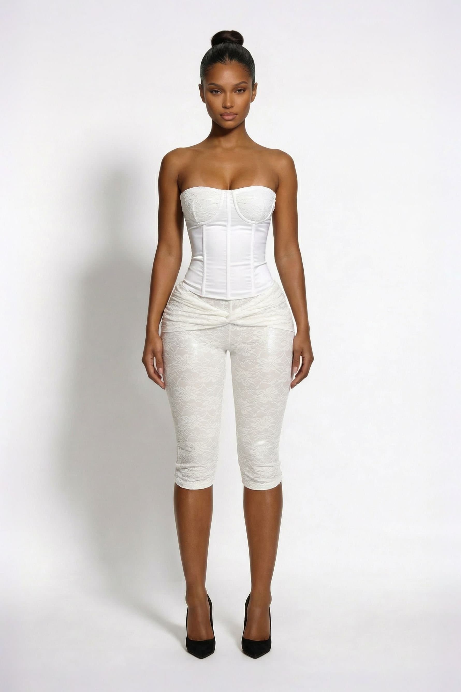 LEMONLUNAR LEMONLUNAR Women's The Flora Lace Capri Pants, White