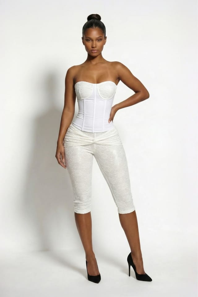 LEMONLUNAR LEMONLUNAR Women's The Flora Lace Capri Pants, White - 2