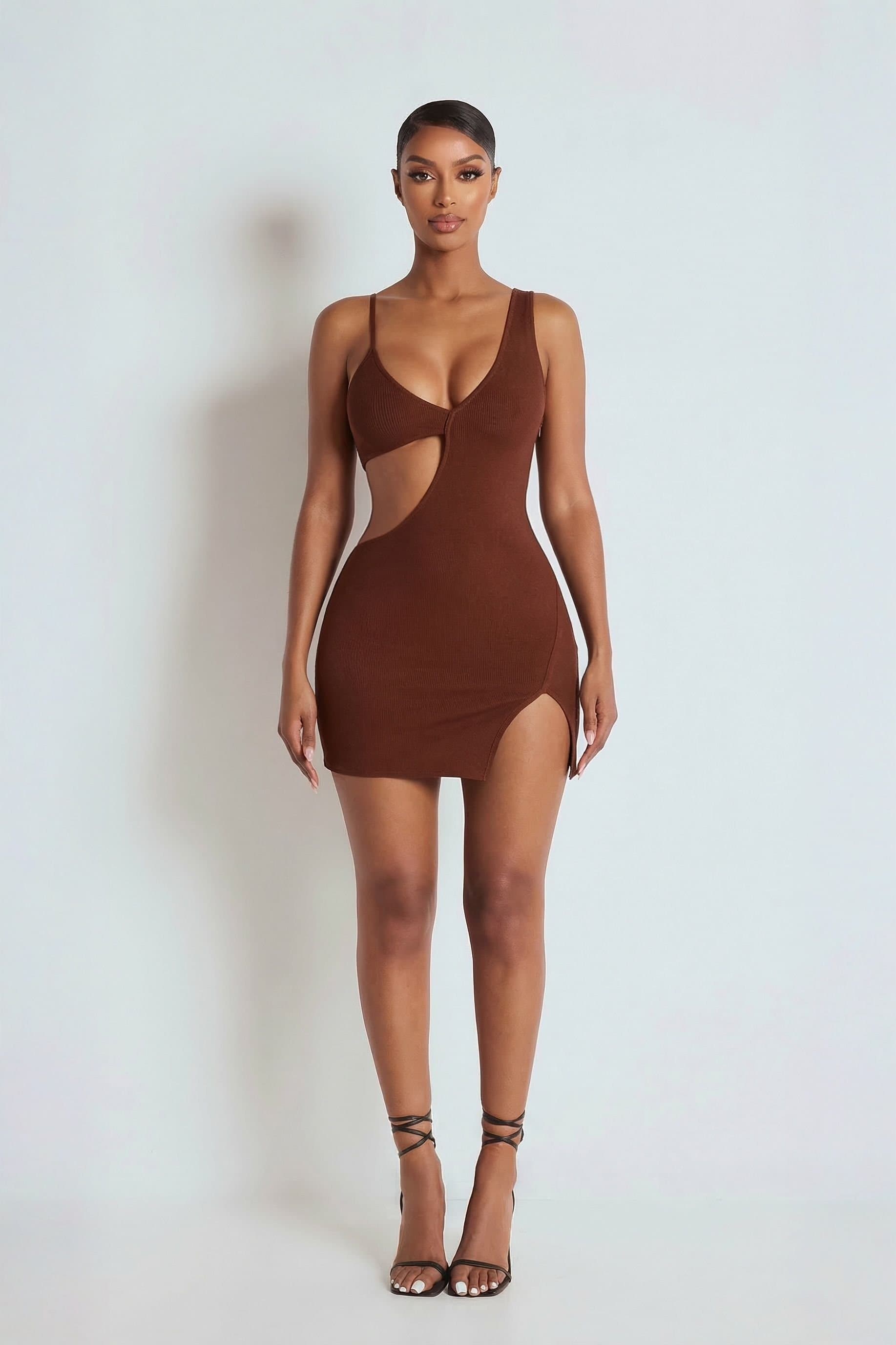 LEMONLUNAR LEMONLUNAR Women's The Chantria Brown Bandage Mini Dress