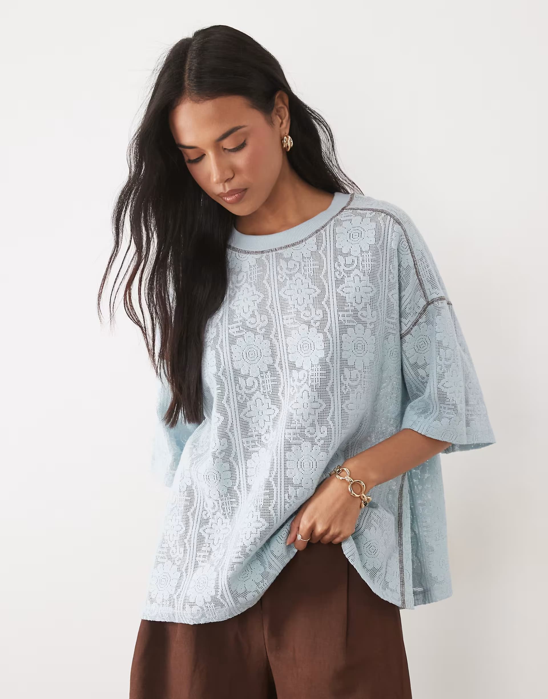 ASOS ASOS DESIGN jersey crochet oversized t-shirt in baby blue