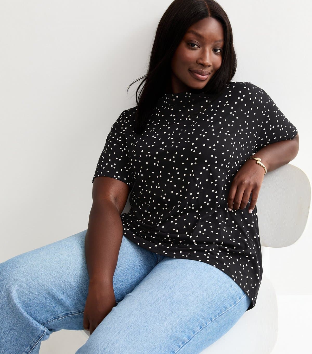 New Look Women's Plus Size Black Spot Print T-Shirt Curves New Look