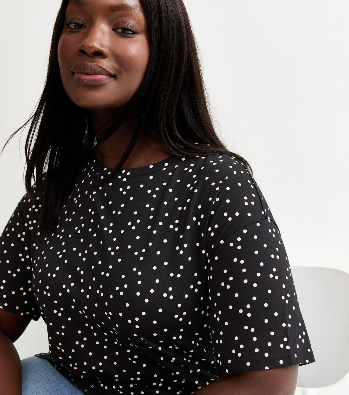 New Look Women's Plus Size Black Spot Print T-Shirt Curves New Look - 2