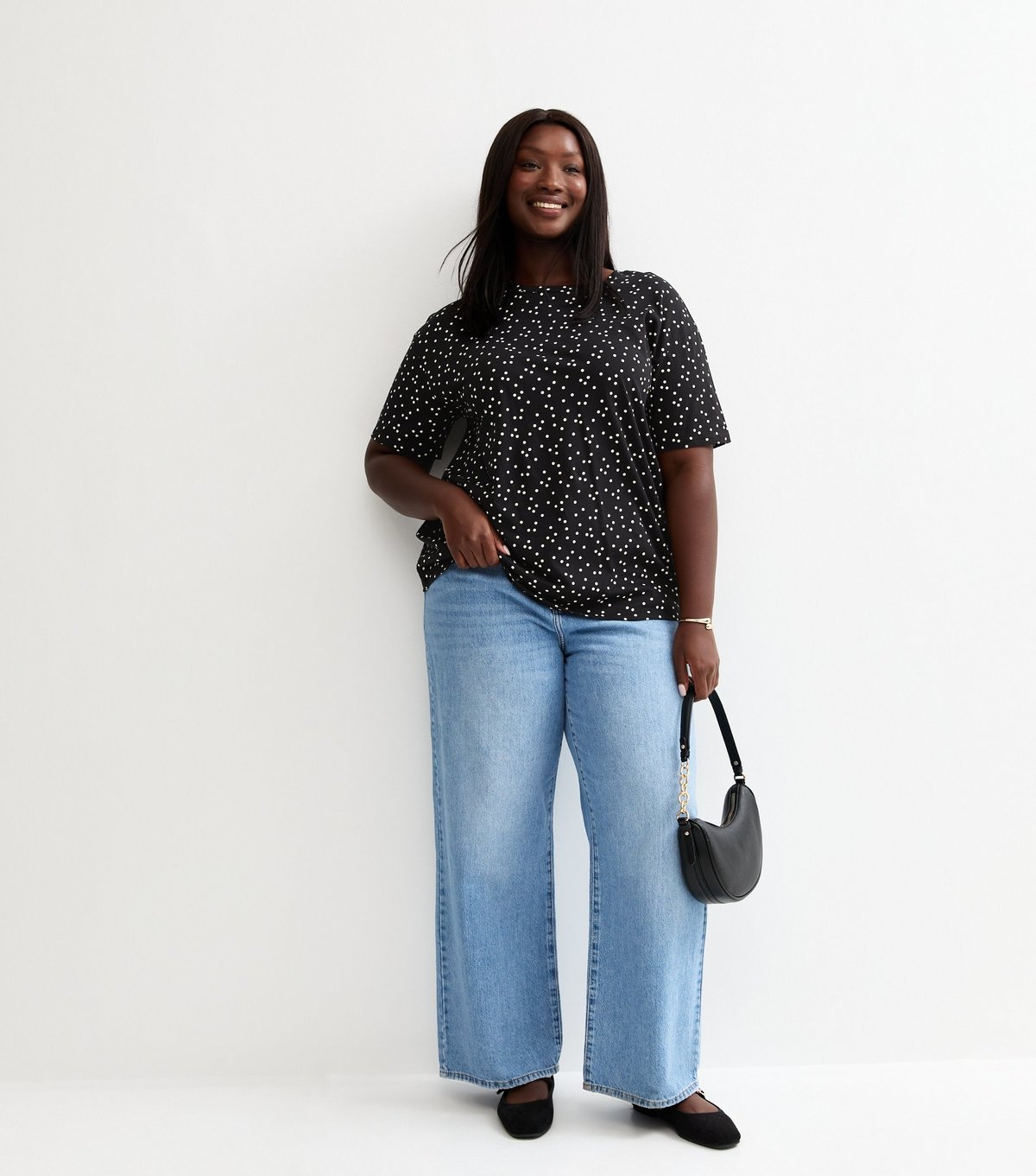New Look Women's Plus Size Black Spot Print T-Shirt Curves New Look - 3