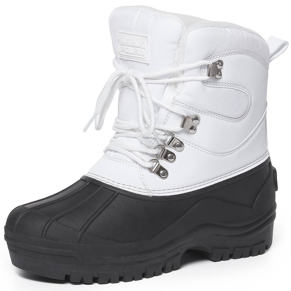 Viva VIVA Polar Men's Nylon Mesh Overlay Waterproof Lace Up Winter Snow Boots in White - 4