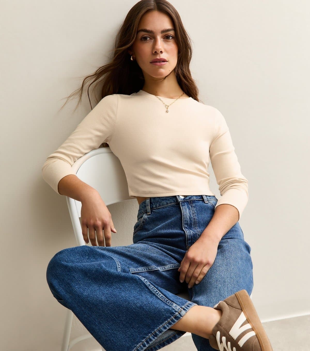 New Look Women's Petite Cream Crew Neck Long Sleeve Top New Look