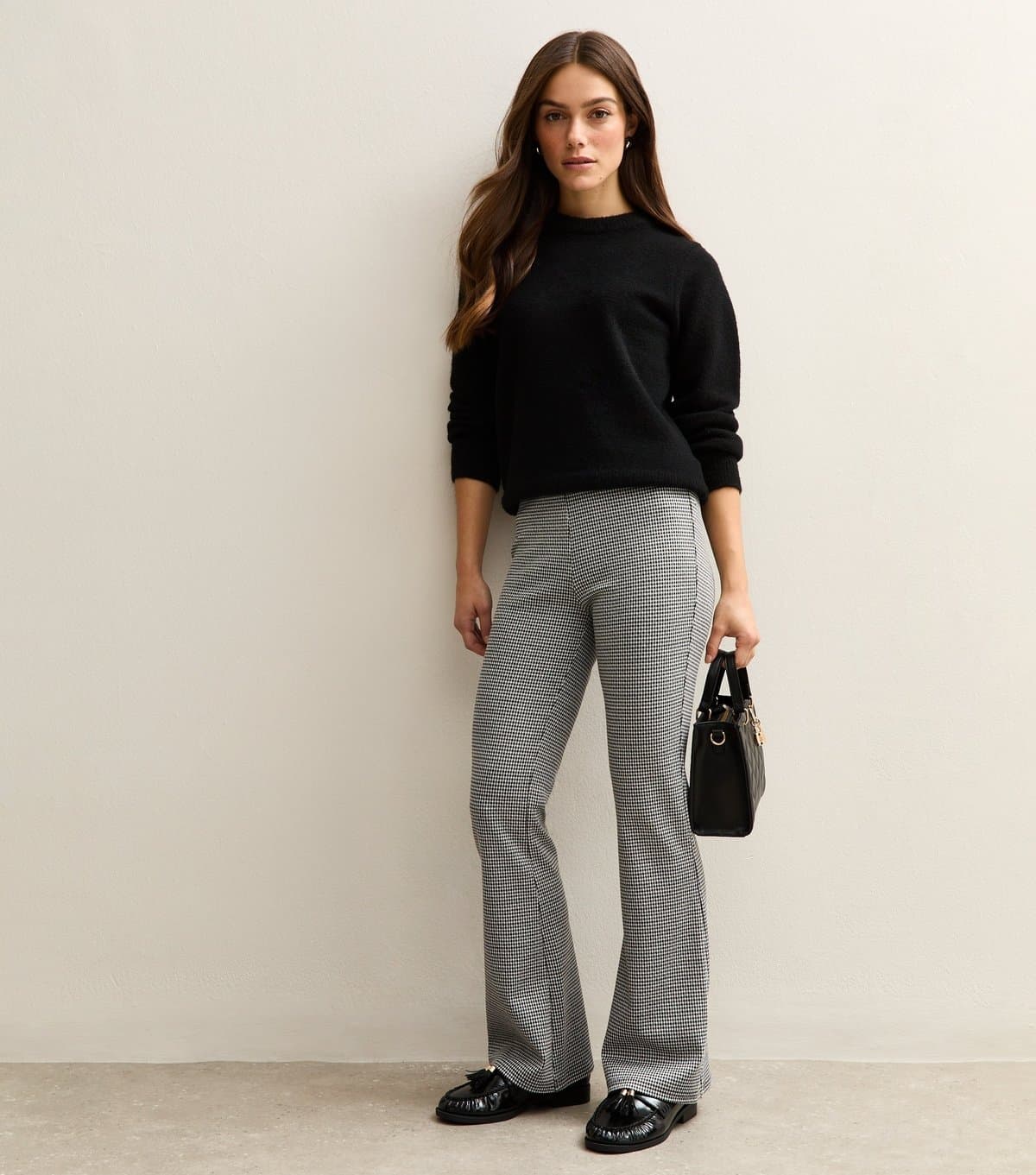 New Look New Look Petite Black Dogtooth Check Flared Trousers