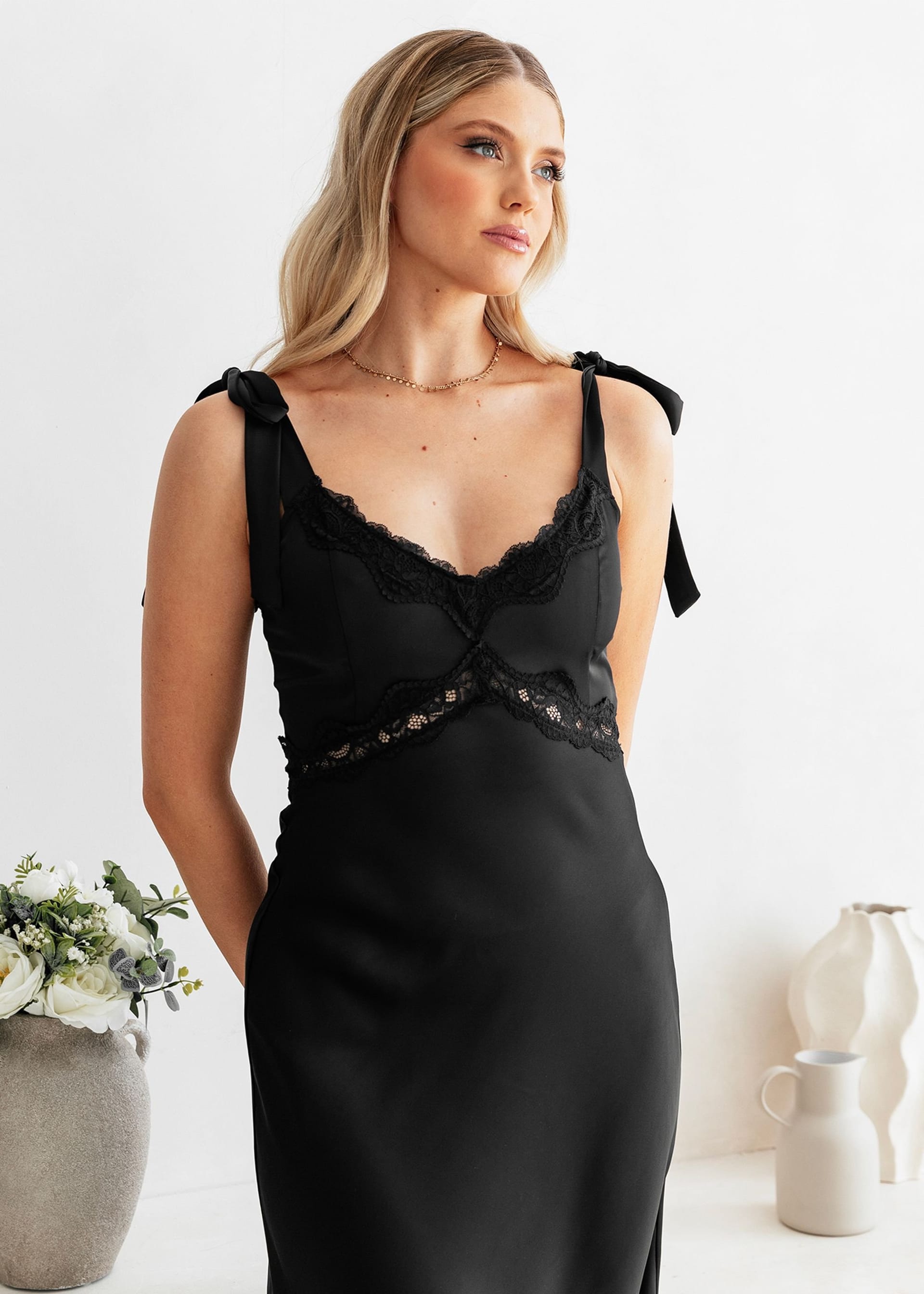 Maya Deluxe Maya Deluxe Women's Strappy Satin Midaxi Dress in Black - 4