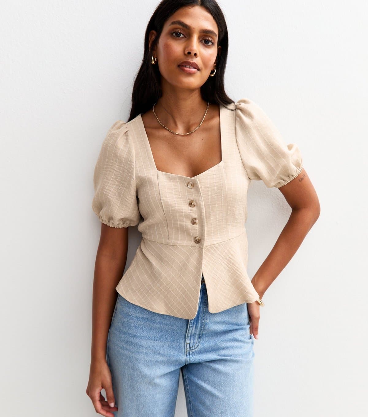 New Look New Look Brown Striped Button-Up Top