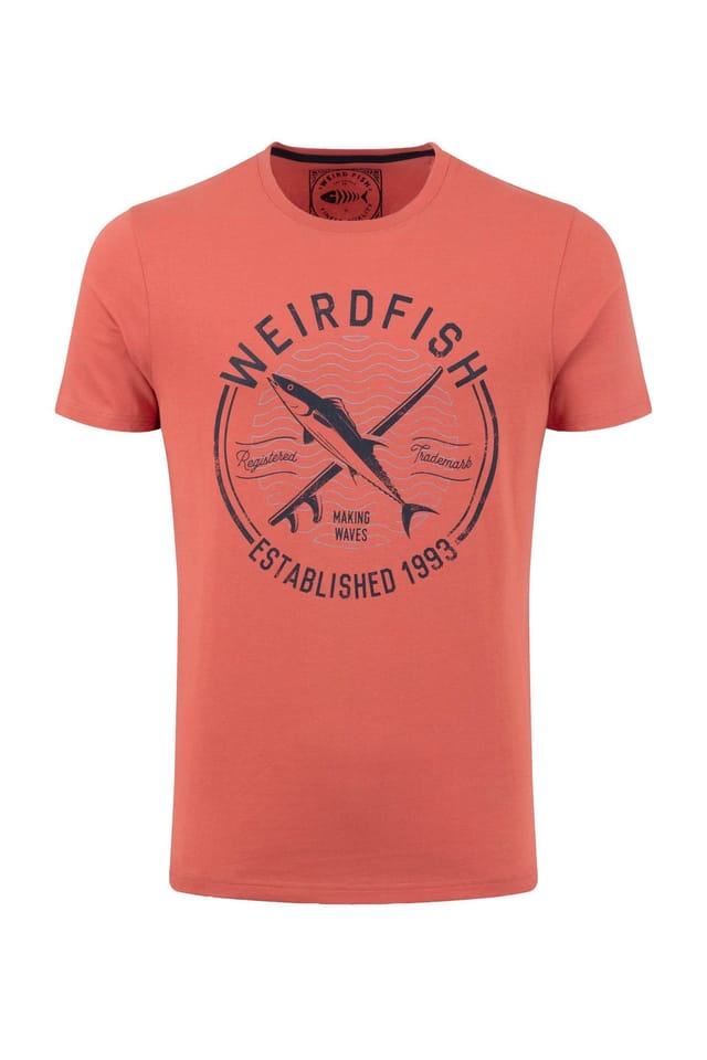 Weird Fish Weird Fish Men's Hudson Front Print Branded T-Shirt in Light Red - 2