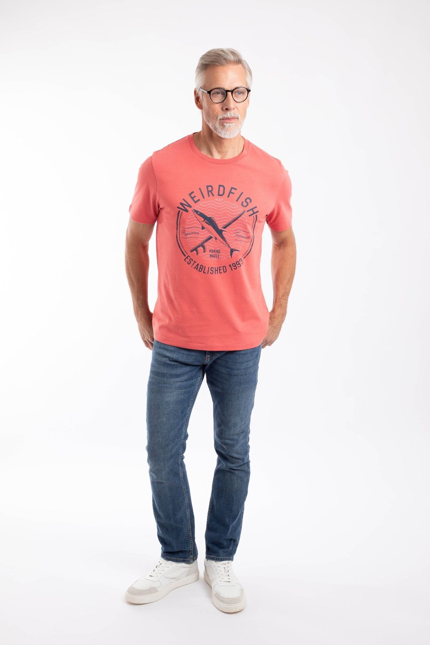 Weird Fish Weird Fish Men's Hudson Front Print Branded T-Shirt in Light Red - 4