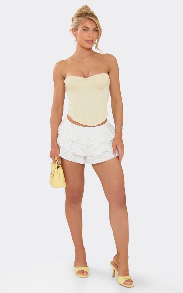 EGO Bandeau Shirred Bust Corset Top In Lemon, Women's Size UK 6 - 2