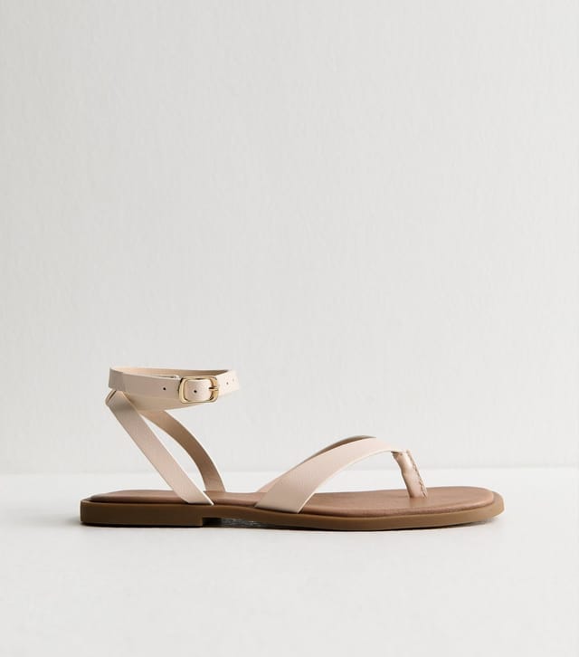 New Look Women's Cream Toe Post Wrap Around Ankle Strap Sandals New Look - 2
